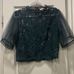 Lace Overlay Mini Skirt in Deep Teal